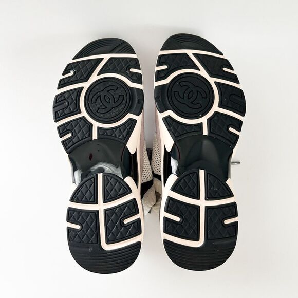 Chanel CC Tennis Shoes Suede Knit Trainer Sneaker Eu 38 US 7-7.5 - Picture 9 of 12